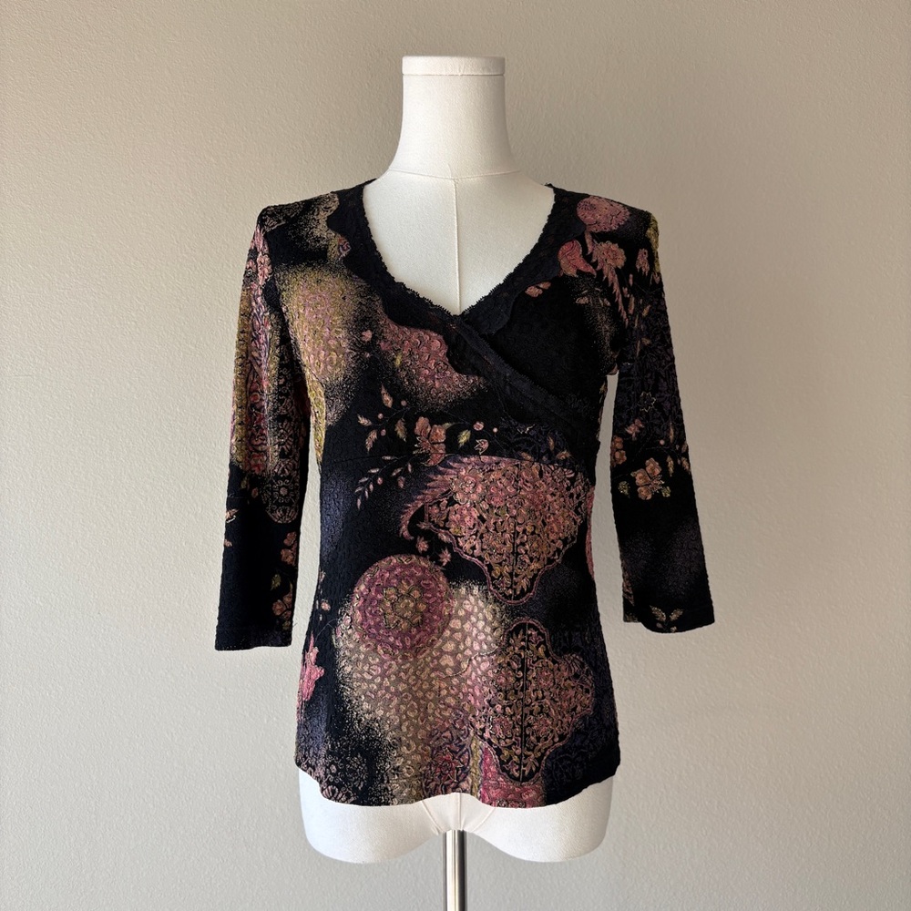 vintage y2k west end floral v-neck blouse - Picture 2 of 6